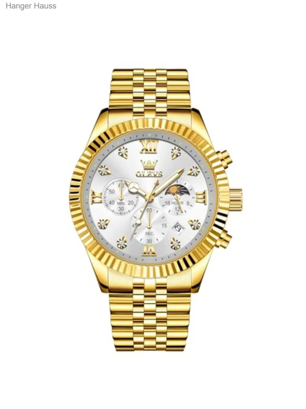 Men's Chronograph Watch Large Face Stainless Steel Analog Dress